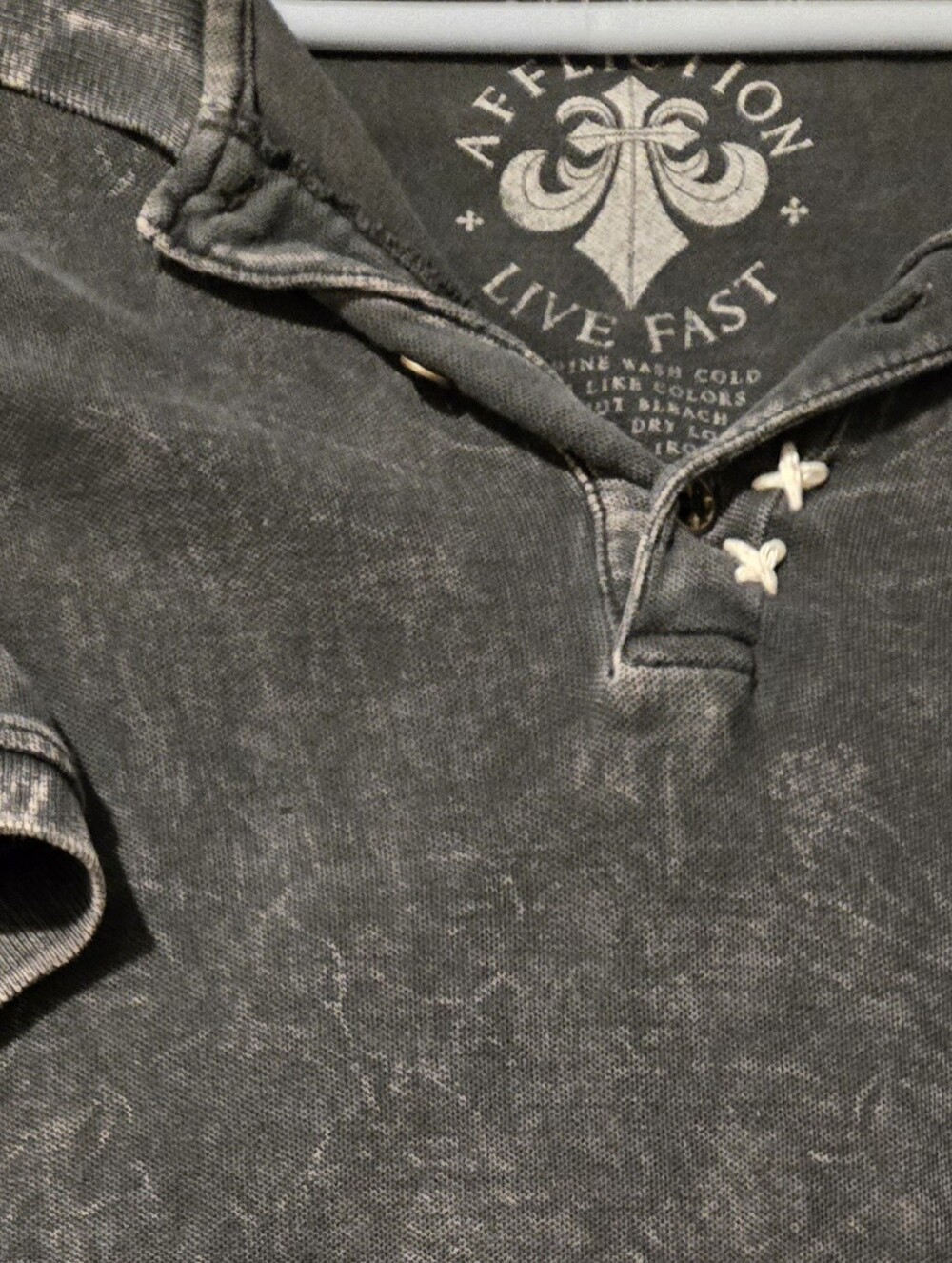 Affliction Washed Charcoal Polo with Lace Placket